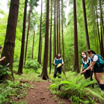 **Experiencing Nature**: Create an image of students participating in a forest conservation program. They should be engaging with the environment, planting trees, and interacting with wildlife. The setting should be vibrant and lush, highlighting the beauty of nature and the students' emotional connection to it.